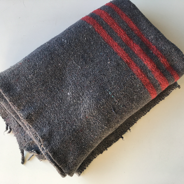 BLANKET, Grey Wool w Red Stripe